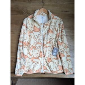 NWT Disney Store Fleece Jacket Womens Medium Coral White Winnie the Pooh Zip-Up